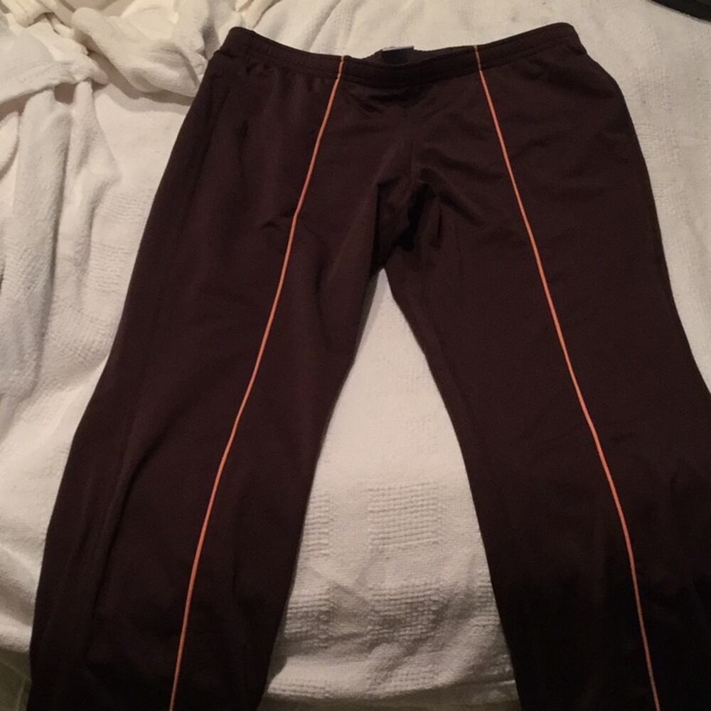 Nike M chocolate brown peach piping warm up style pants worn once 33” inseam